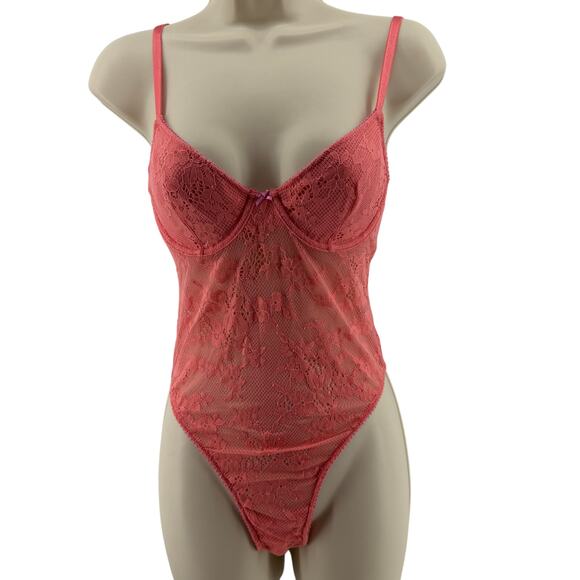 Victoria's Secret Tease Lace Demi Bodysuit Small Orange Pink - Picture 2 of 10
